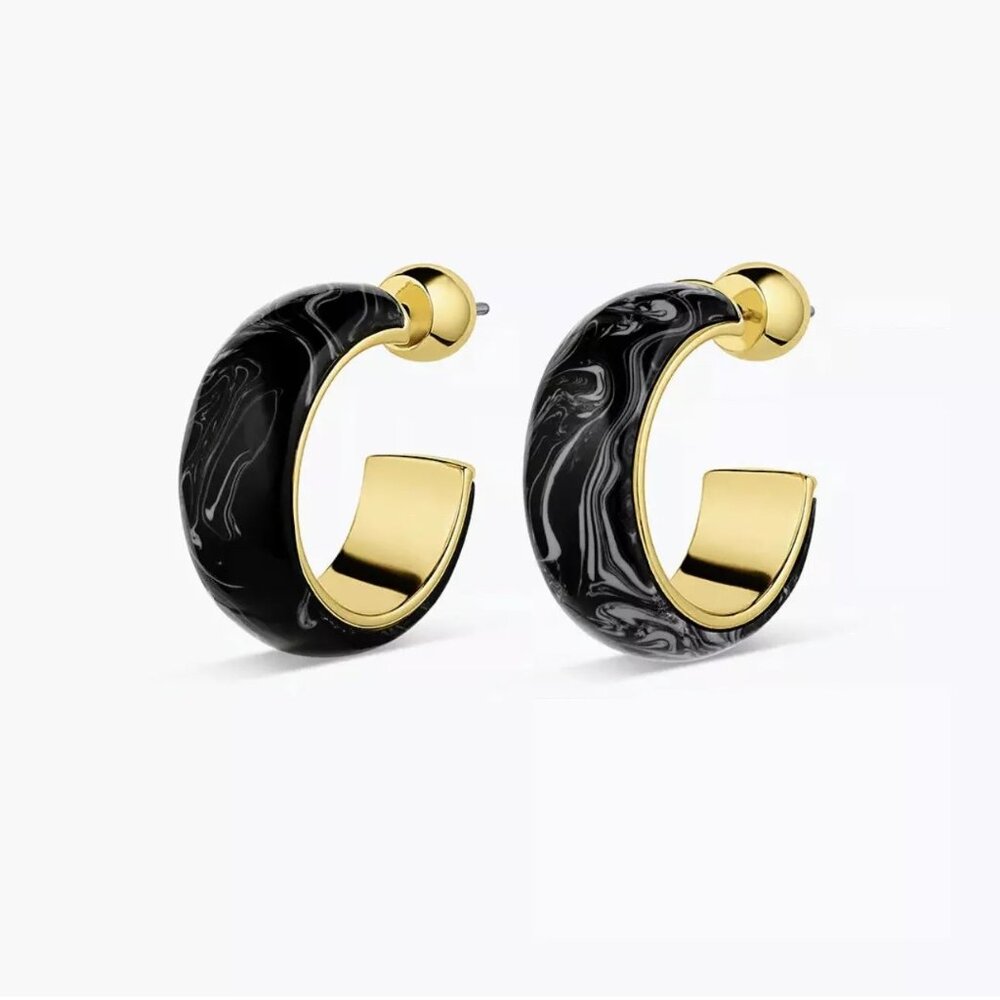 NWT GORJANA PASEO MARBLE HOOP EARRINGS, BLACK